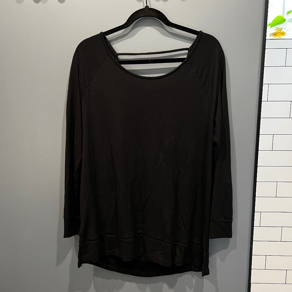 Soma Scoop Neck Black Long Sleeve Pullover Top Womens Size M